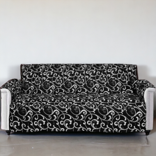 Printed Cotton Quilted Sofa Runner | Black Color