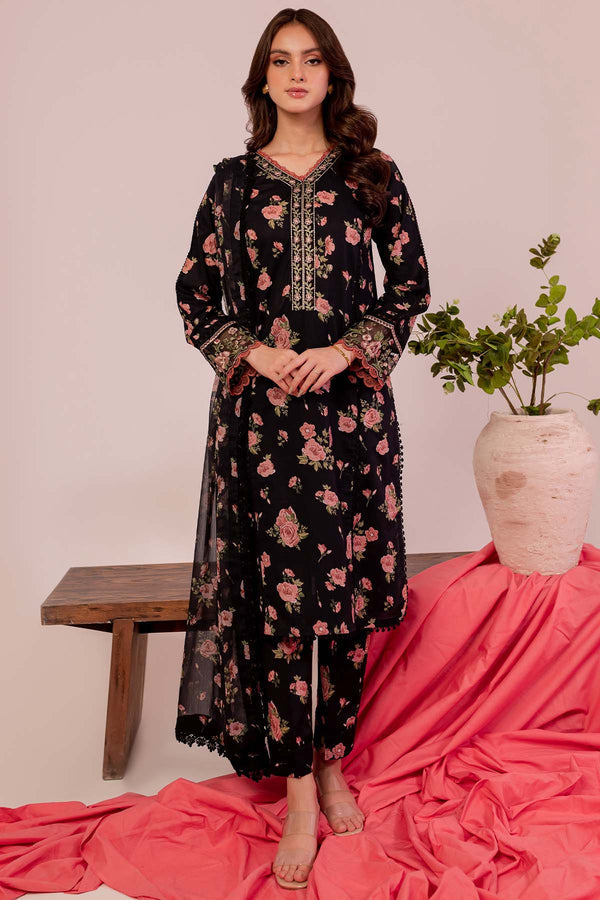 Black Scarlet Digital Printed Lawn Unstitched 3pc suit