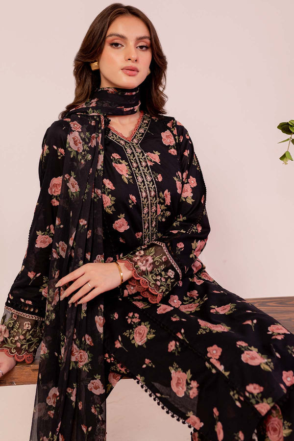 Black Scarlet Digital Printed Lawn Unstitched 3pc suit