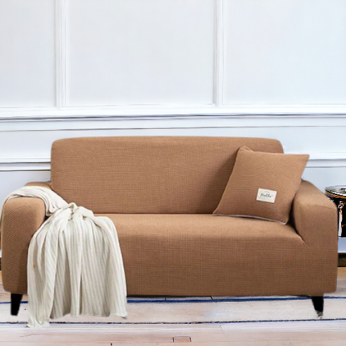 Micro Mesh Fitted Sofa Cover | Light Brown Color