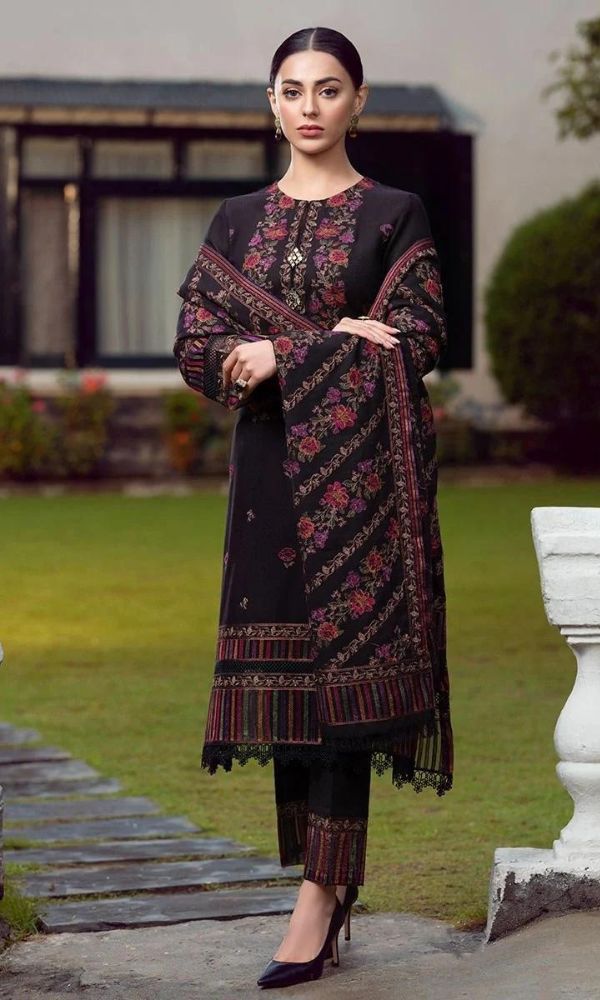 3 Piece Unstitched Heavy Embroidered Dhanak Suit (Embroidered Dhanak Shawl)