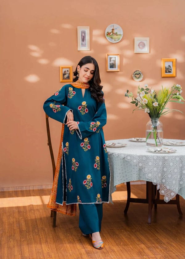 Peacock Bule 3PC Unstitched, Premium Dhanak Fabric